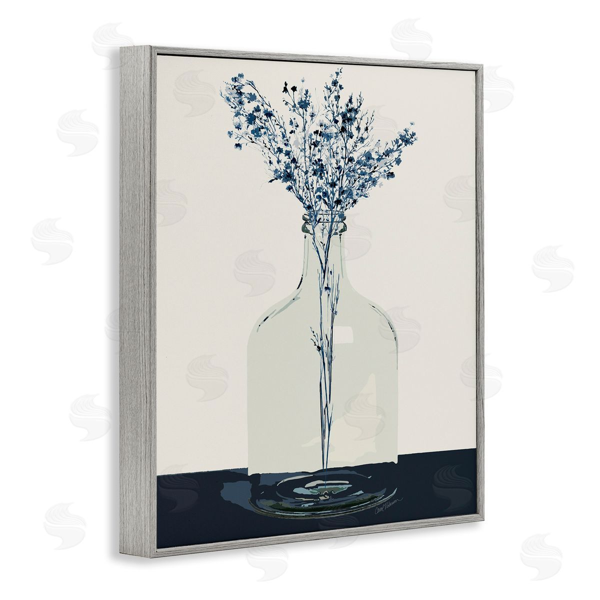 Carol Robinson Wildflowers in Glass Vase Gray Framed Giclee Wall Art Print