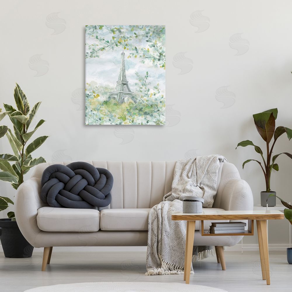 Carol Robinson Eiffel Tower Through Branches Canvas Wall Art Print in Room