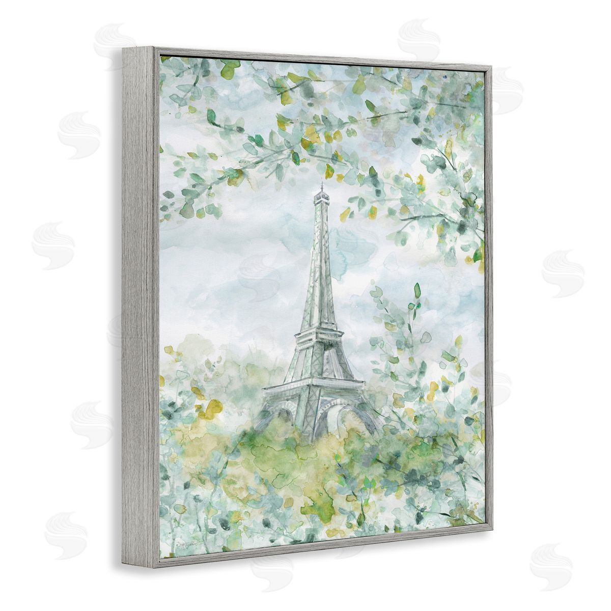 Carol Robinson Eiffel Tower Through Branches Gray Framed Giclee Wall Art Print