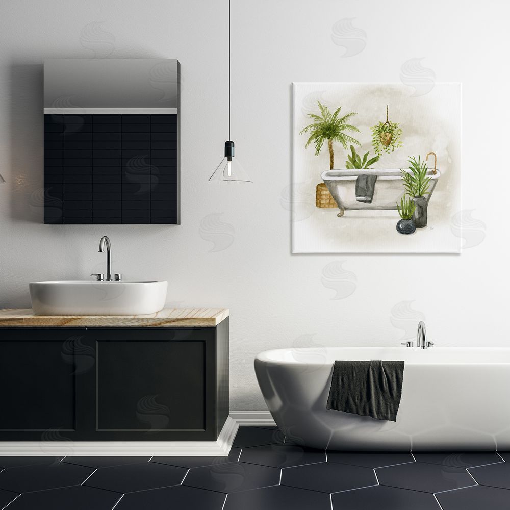 Nan Plant Filled Bathroom Canvas Wall Art Print in Room