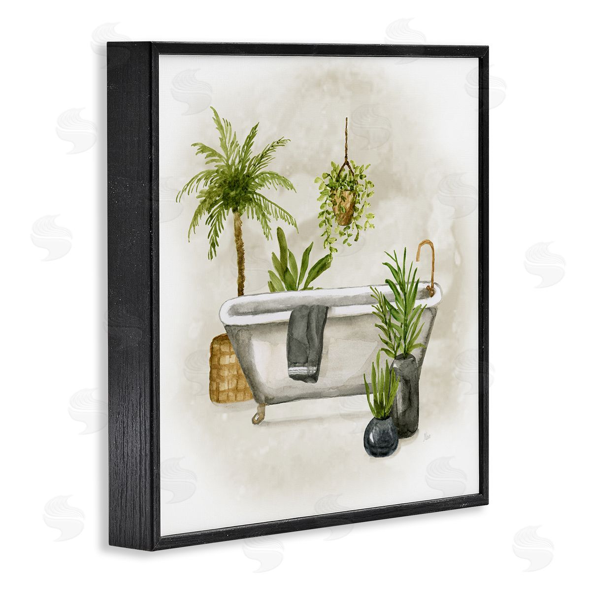 Nan Plant Filled Bathroom Black Framed Giclee Wall Art Print