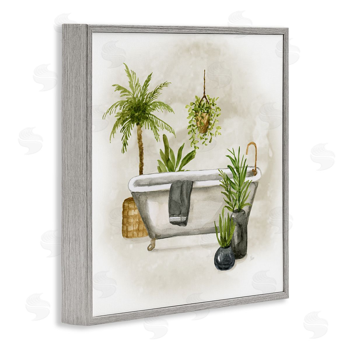 Nan Plant Filled Bathroom Gray Framed Giclee Wall Art Print