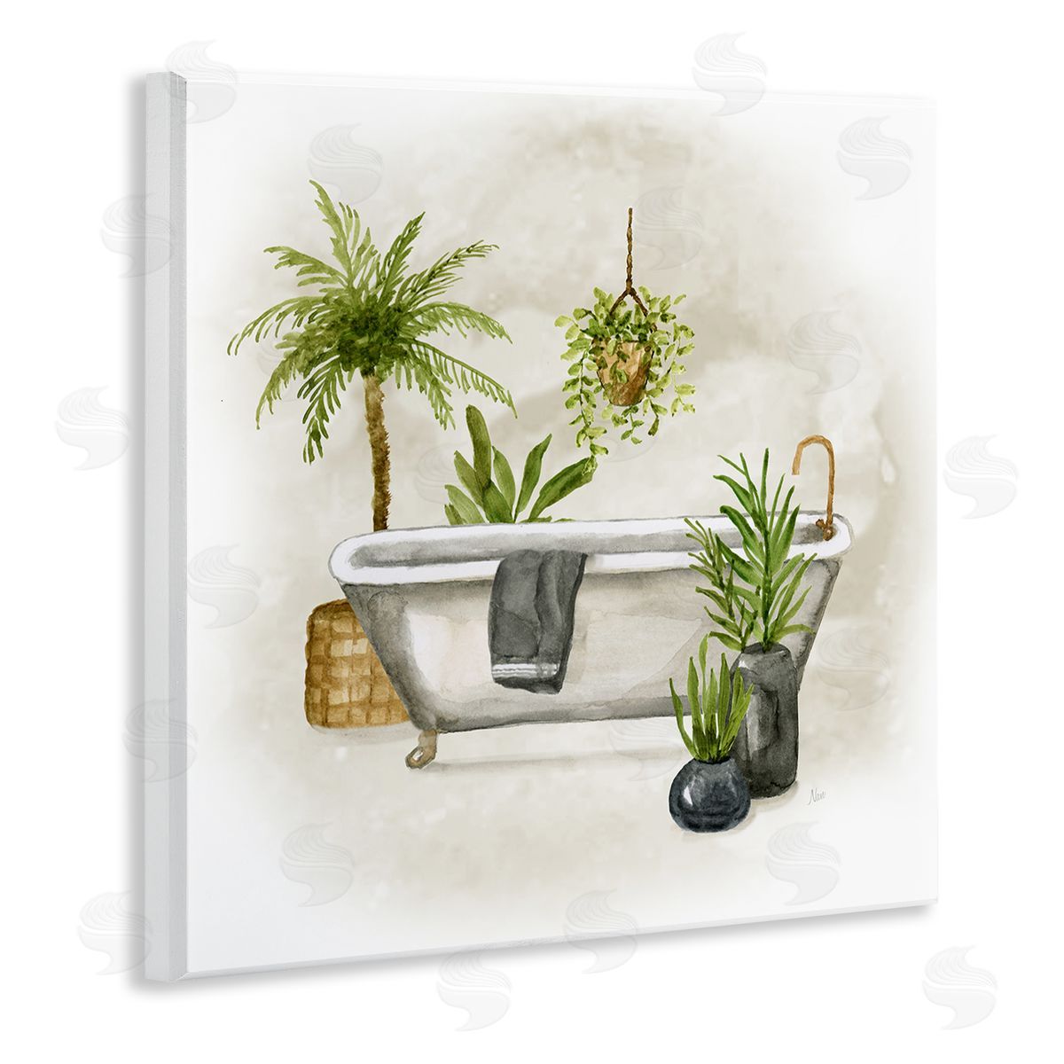 Nan Plant Filled Bathroom Wooden Wall Plaque Art Print
