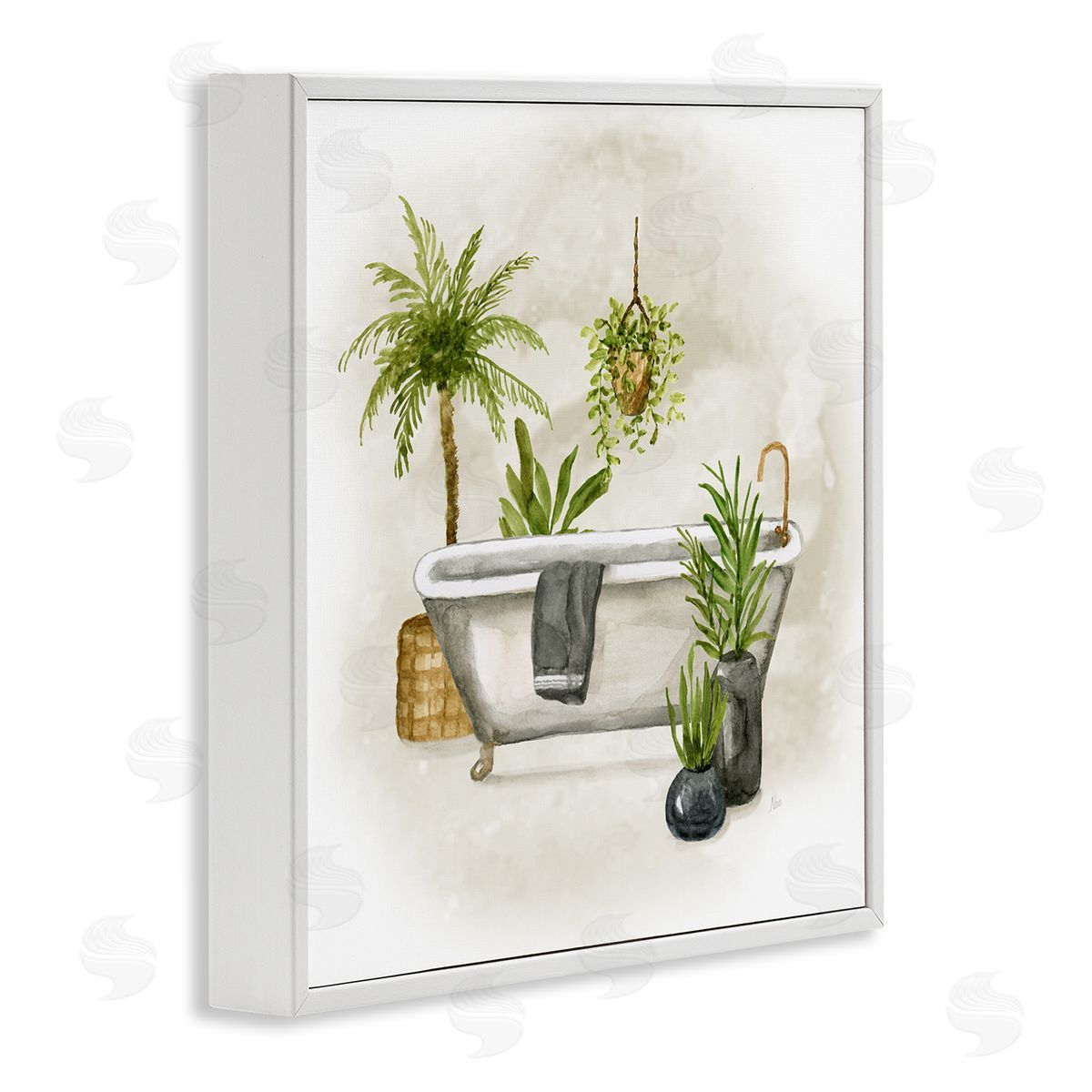 Nan Plant Filled Bathroom White Framed Giclee Wall Art Print