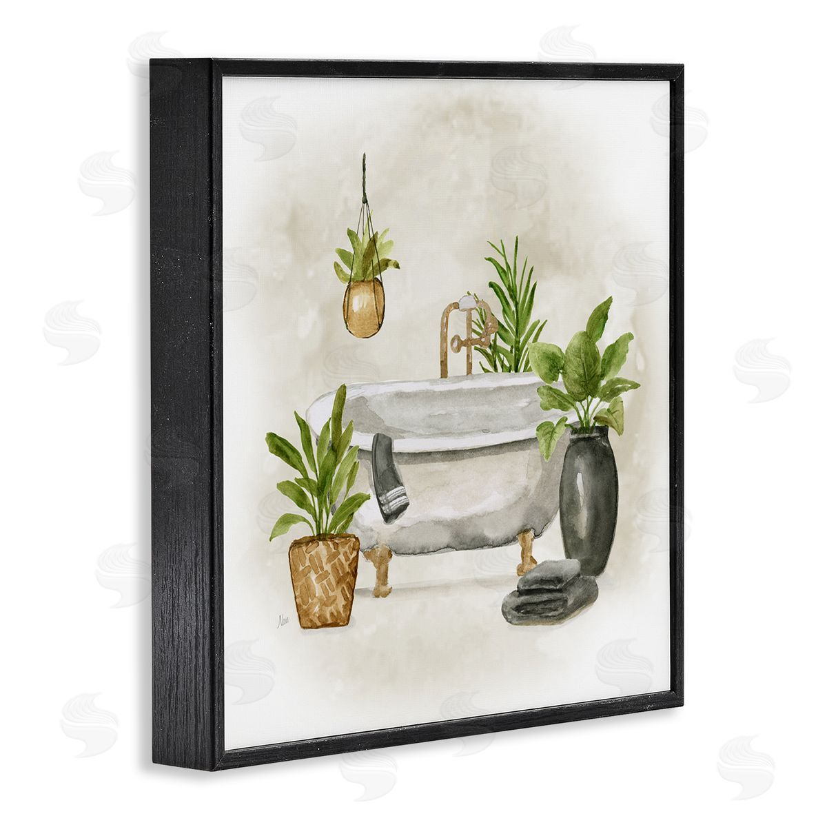 Nan Bathroom with Plants Black Framed Giclee Wall Art Print