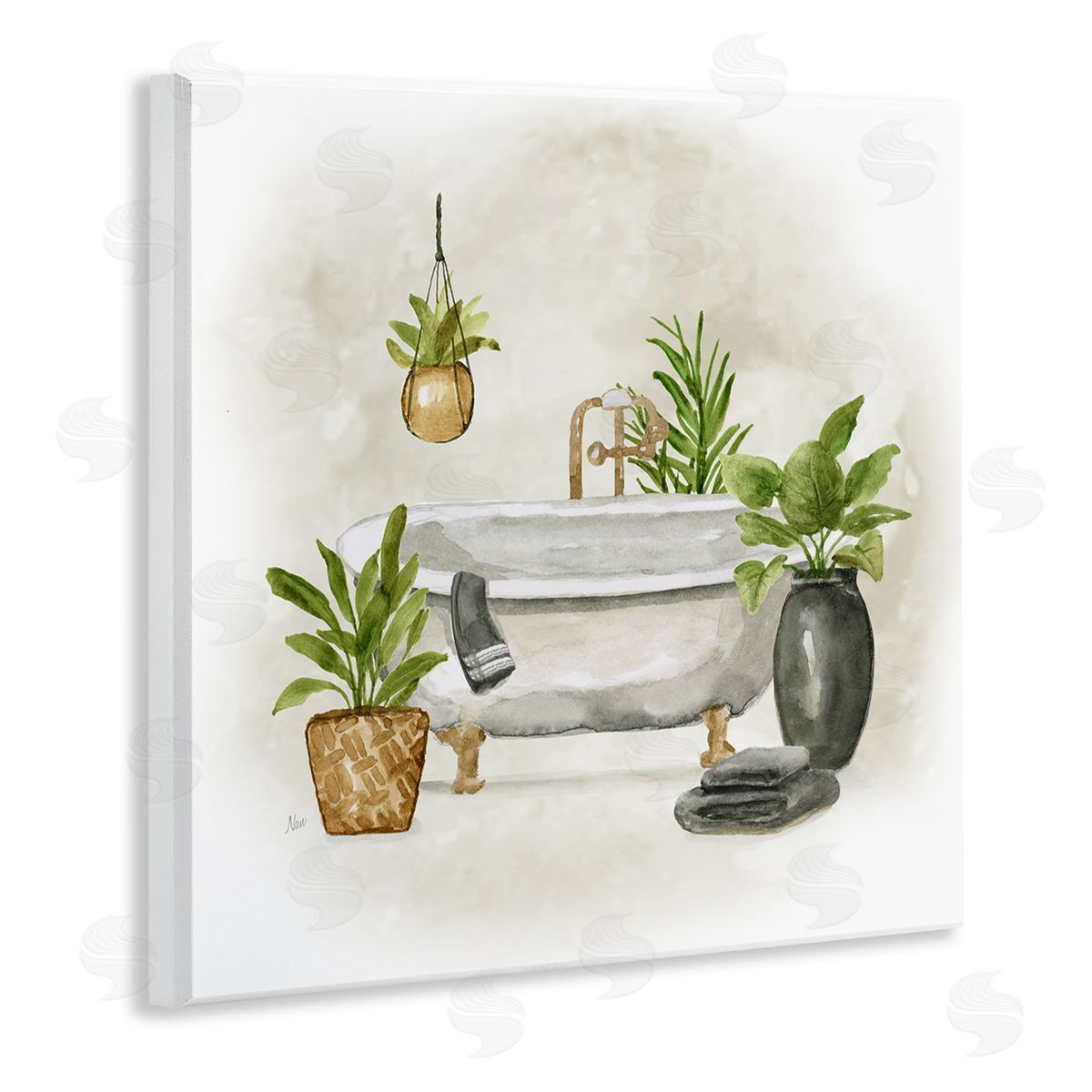 Nan Bathroom with Plants Wooden Wall Plaque Art Print