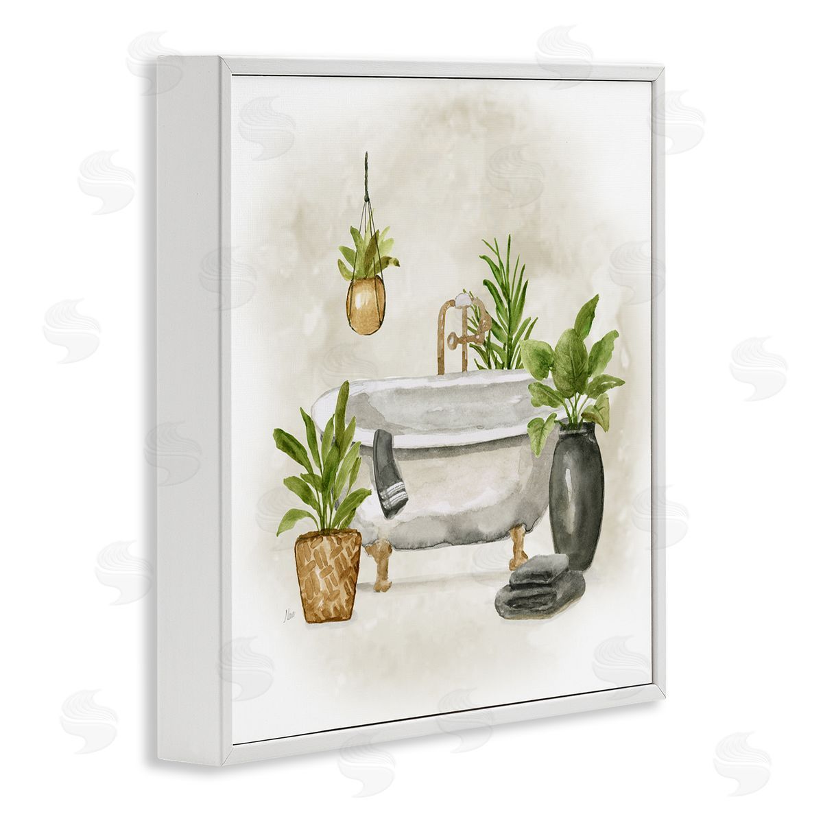 Nan Bathroom with Plants White Framed Giclee Wall Art Print