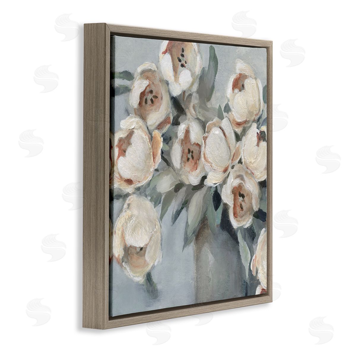 Carol Robinson Blooming Round Peonies Brown Floating Frame Canvas Wall Art Print