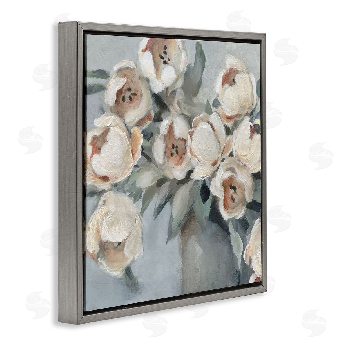 Carol Robinson Blooming Round Peonies Gray Floating Frame Canvas Wall Art Print