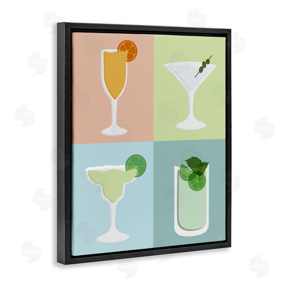 Natalie Carpentieri Pastel Bar Cocktails Black Floating Frame Canvas Wall Art Print