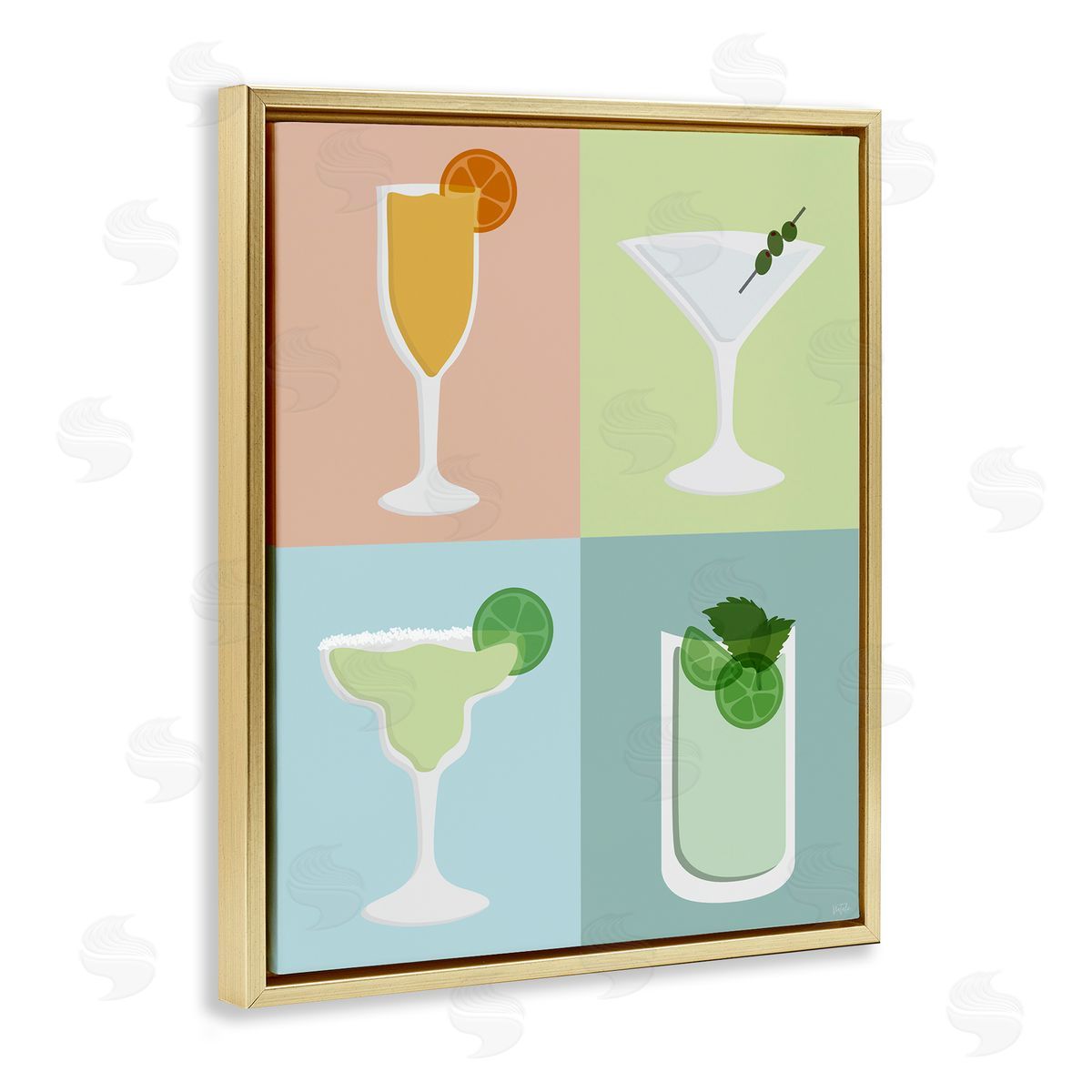 Natalie Carpentieri Pastel Bar Cocktails Gold Floating Frame Canvas Wall Art Print
