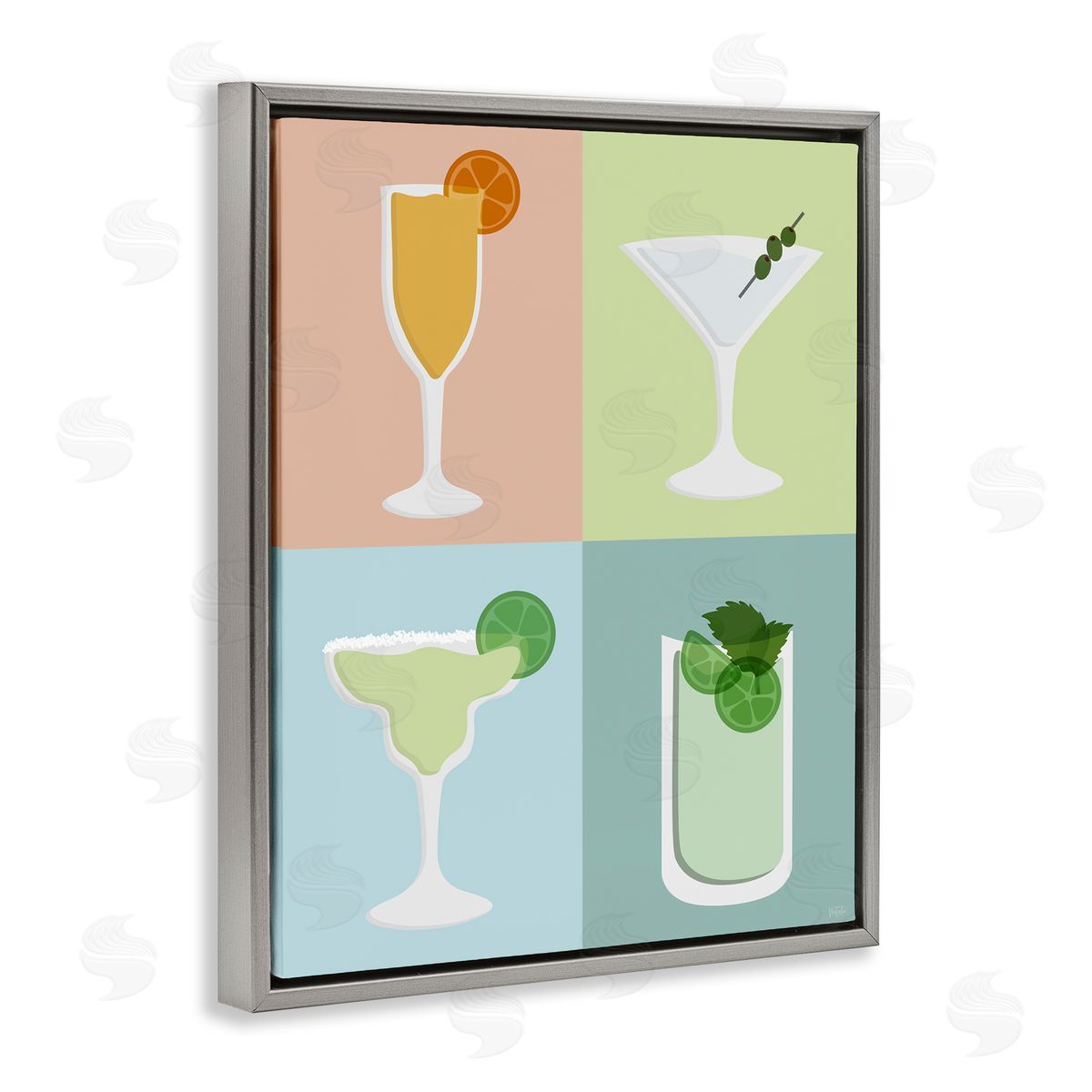 Natalie Carpentieri Pastel Bar Cocktails Gray Floating Frame Canvas Wall Art Print
