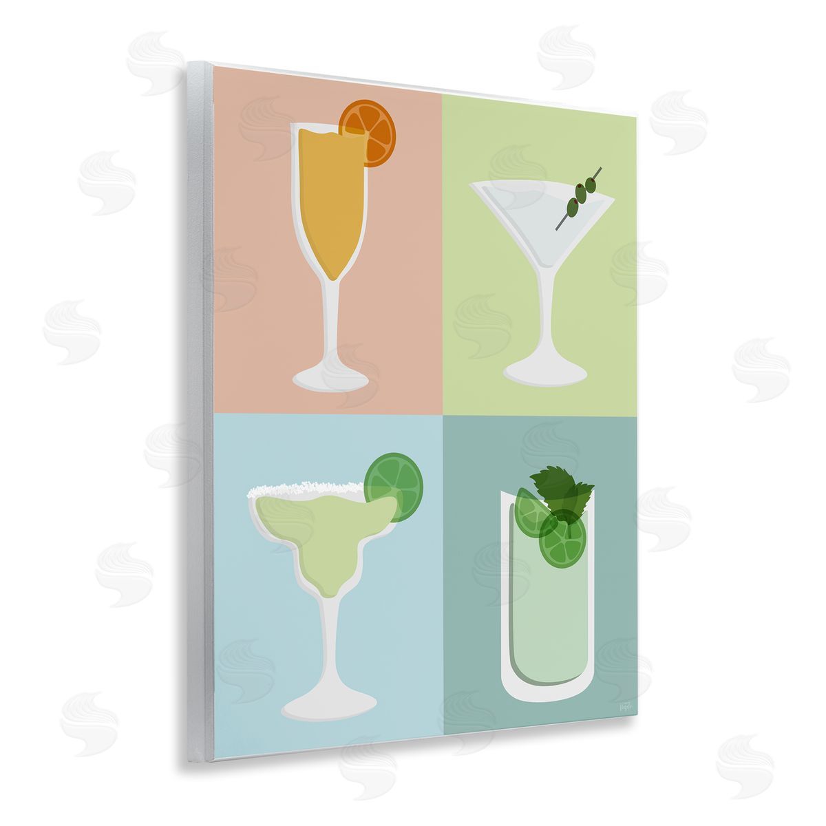 Natalie Carpentieri Pastel Bar Cocktails Wooden Wall Plaque Art Print