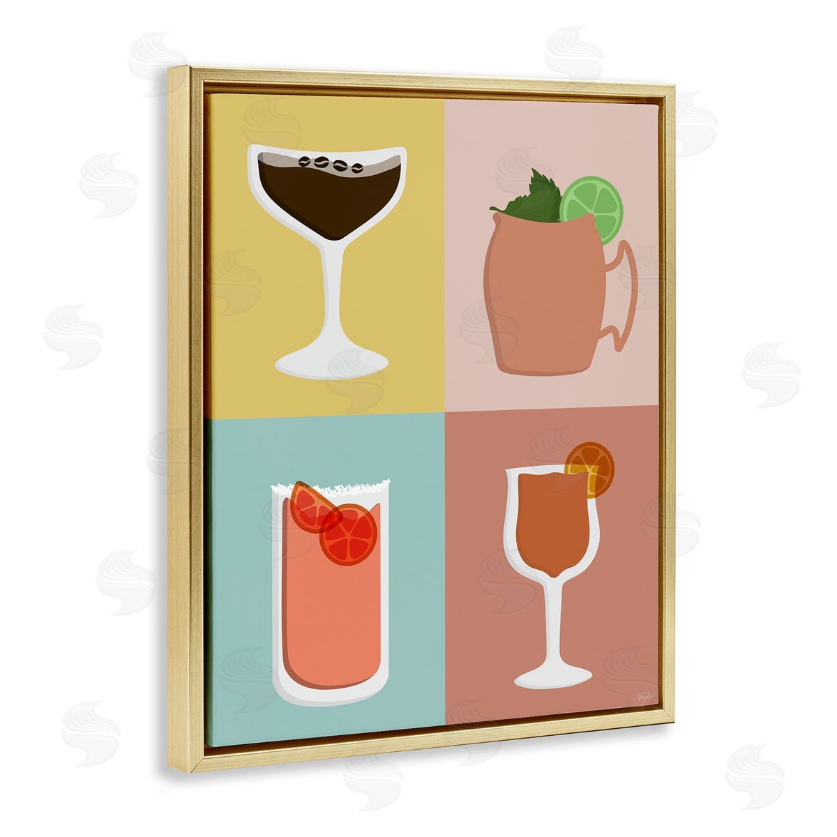 Natalie Carpentieri Mixed Cocktail Drinks Gold Floating Frame Canvas Wall Art Print