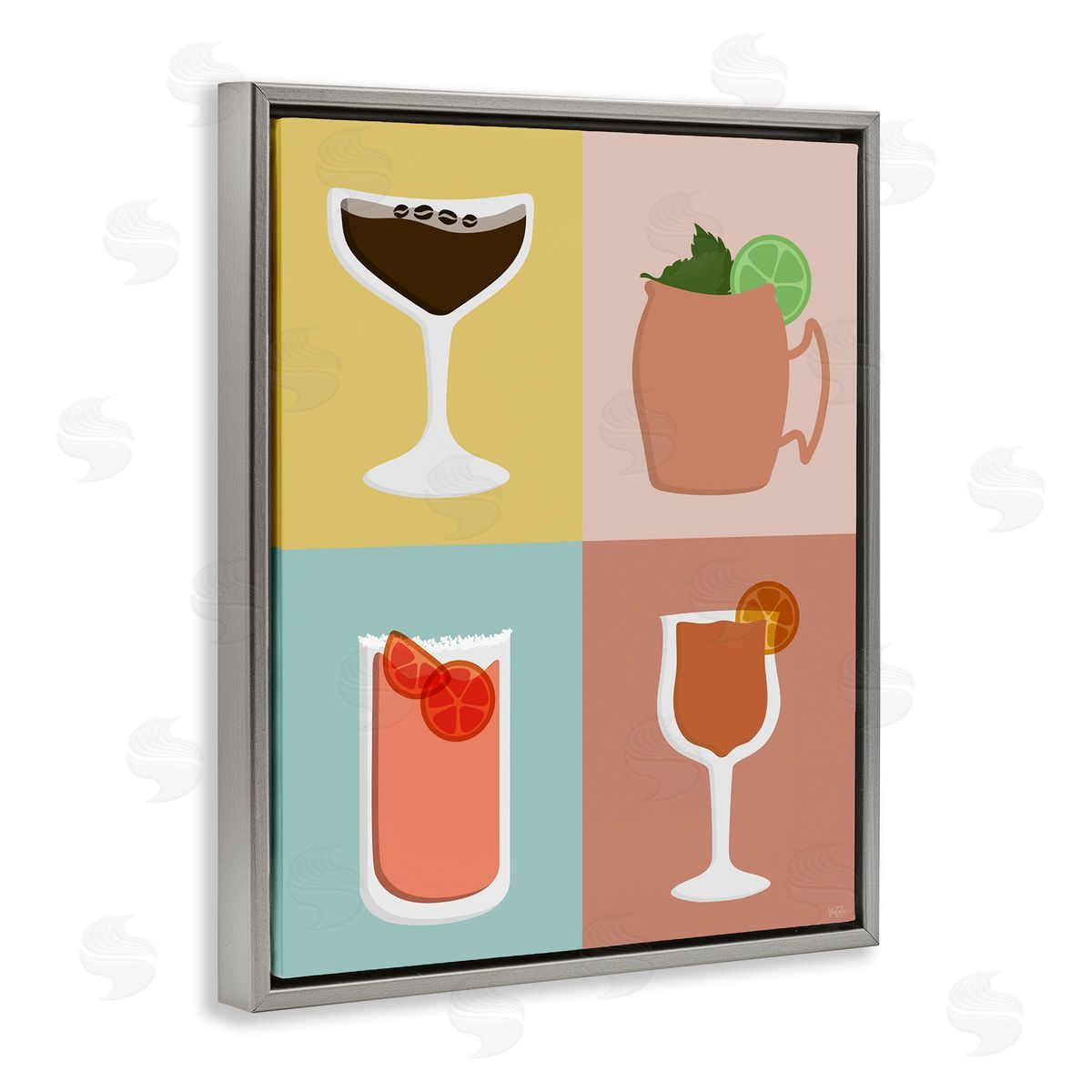 Natalie Carpentieri Mixed Cocktail Drinks Gray Floating Frame Canvas Wall Art Print