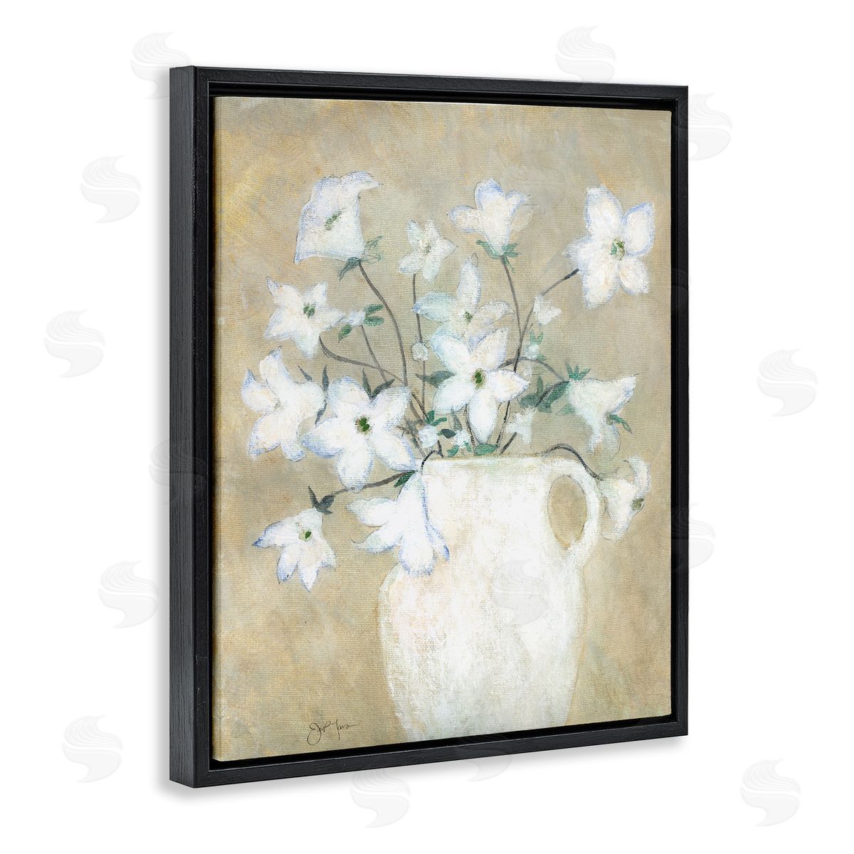 Janet Tava Beige Rustic Pottery Black Floating Frame Canvas Wall Art Print