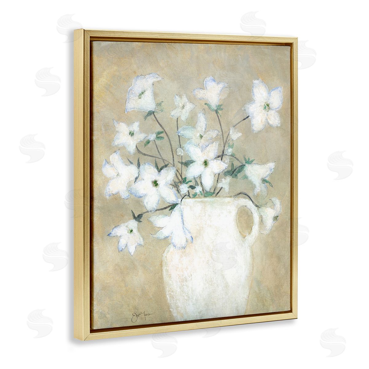 Janet Tava Beige Rustic Pottery Gold Floating Frame Canvas Wall Art Print