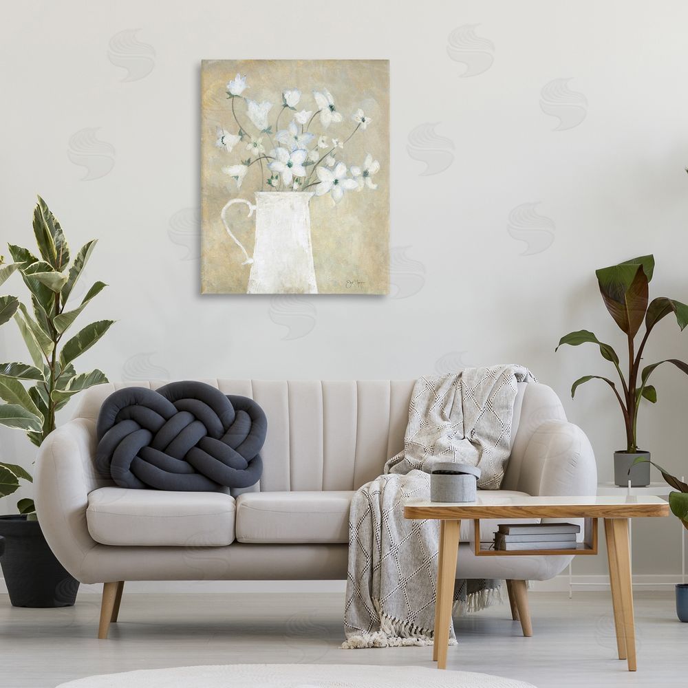 Janet Tava Rustic Pottery Bouquet Canvas Wall Art Print in Room