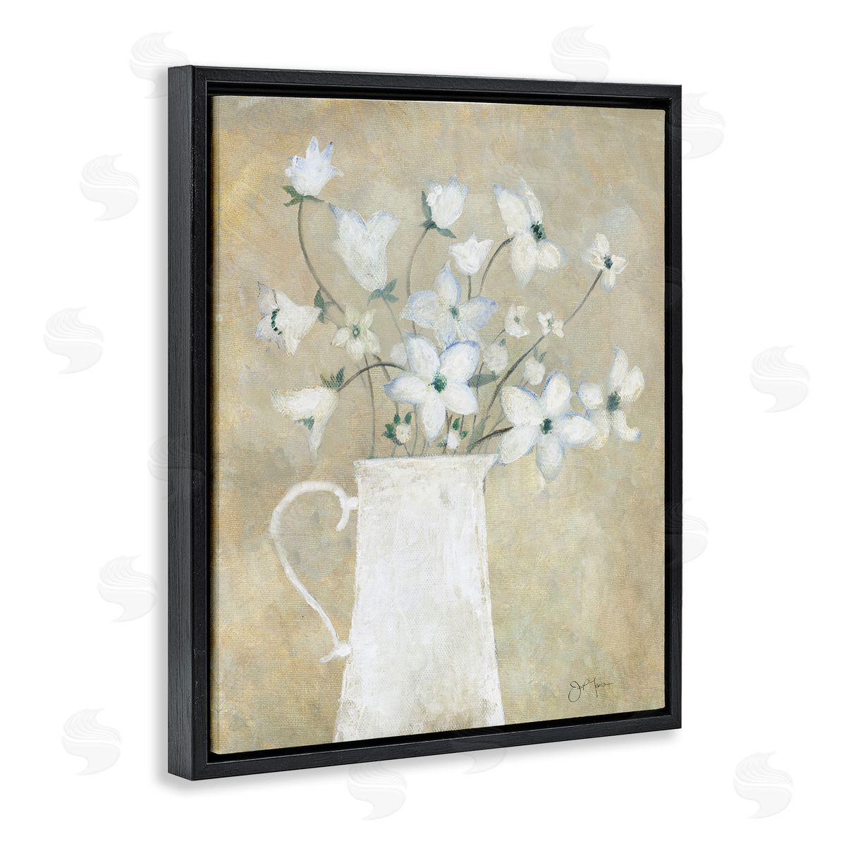 Janet Tava Rustic Pottery Bouquet Black Floating Frame Canvas Wall Art Print