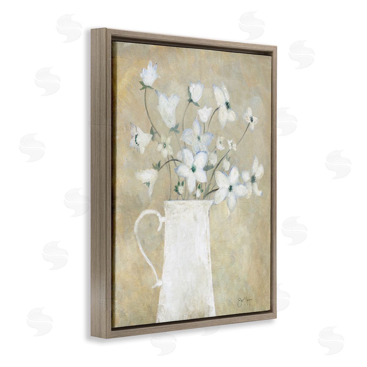 Janet Tava Rustic Pottery Bouquet Brown Floating Frame Canvas Wall Art Print