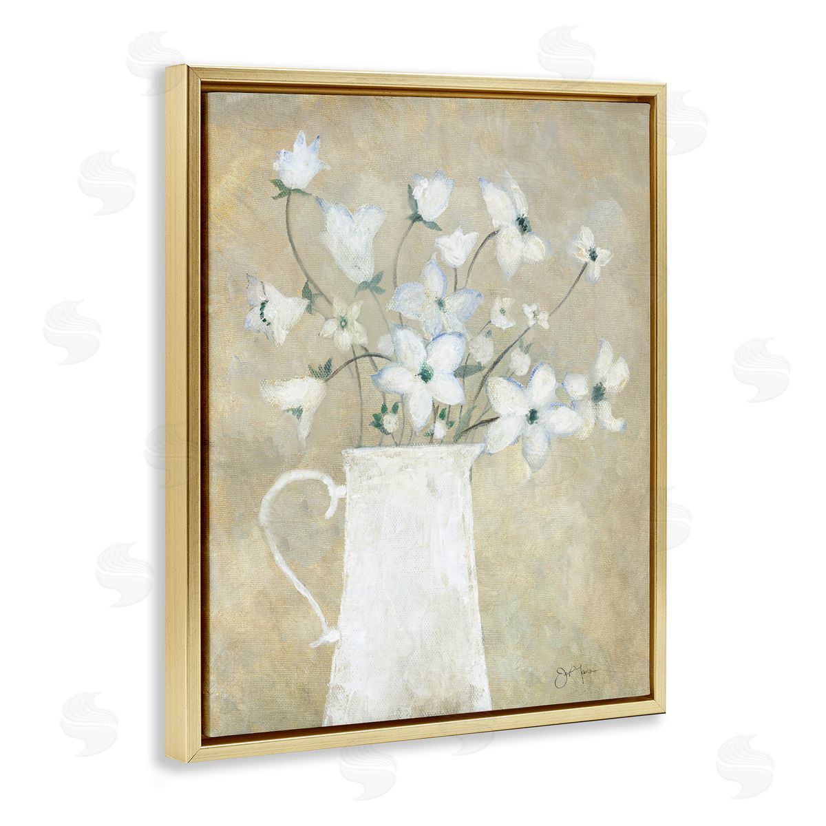 Janet Tava Rustic Pottery Bouquet Gold Floating Frame Canvas Wall Art Print