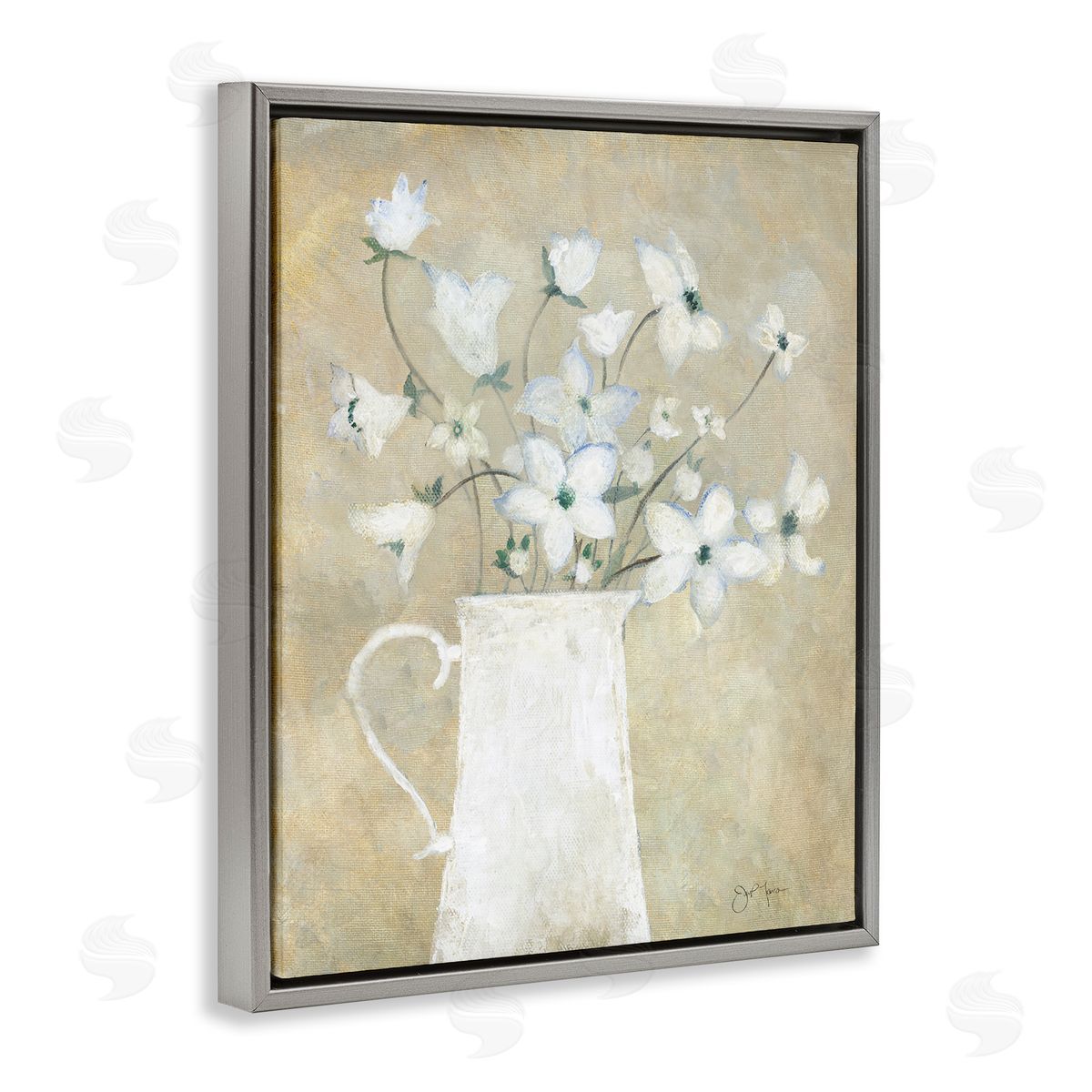 Janet Tava Rustic Pottery Bouquet Gray Floating Frame Canvas Wall Art Print