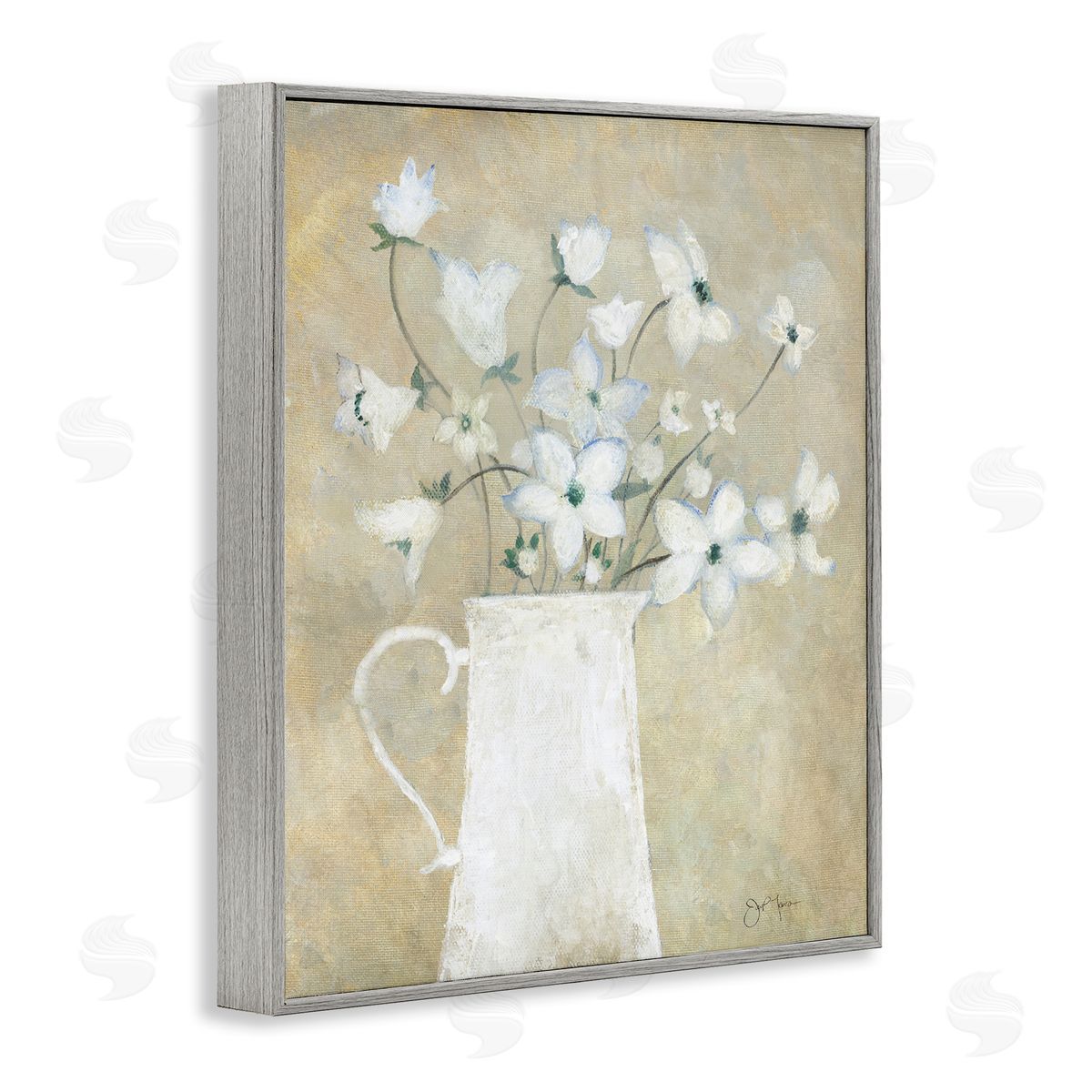 Janet Tava Rustic Pottery Bouquet Gray Framed Giclee Wall Art Print