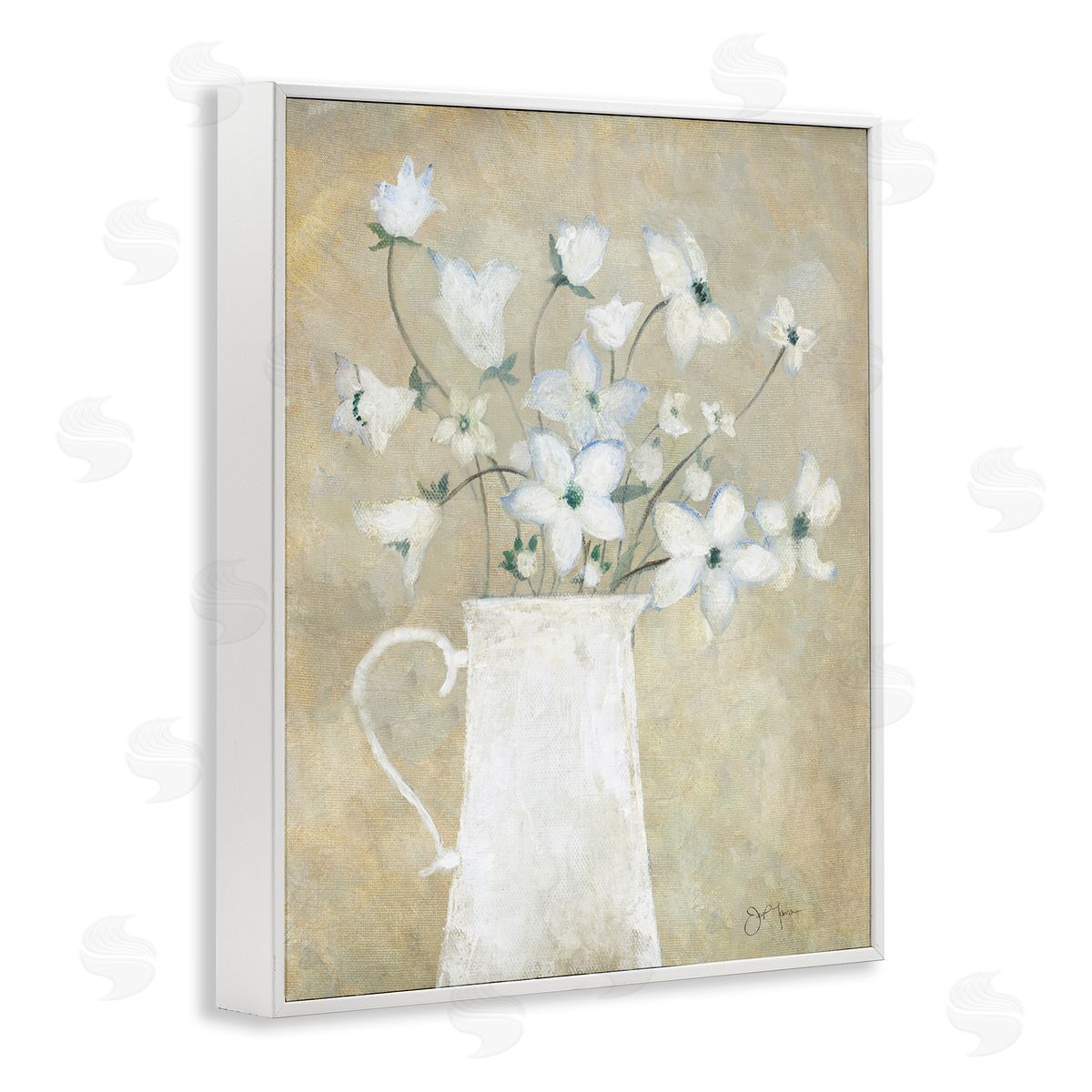 Janet Tava Rustic Pottery Bouquet White Framed Giclee Wall Art Print