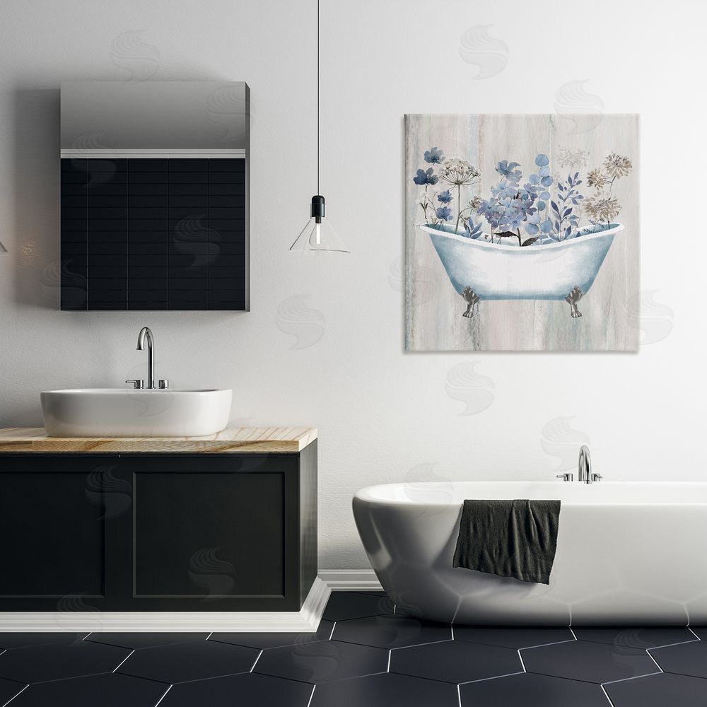 Conrad Knutsen Rustic Blue Floral Tub Canvas Wall Art Print in Room
