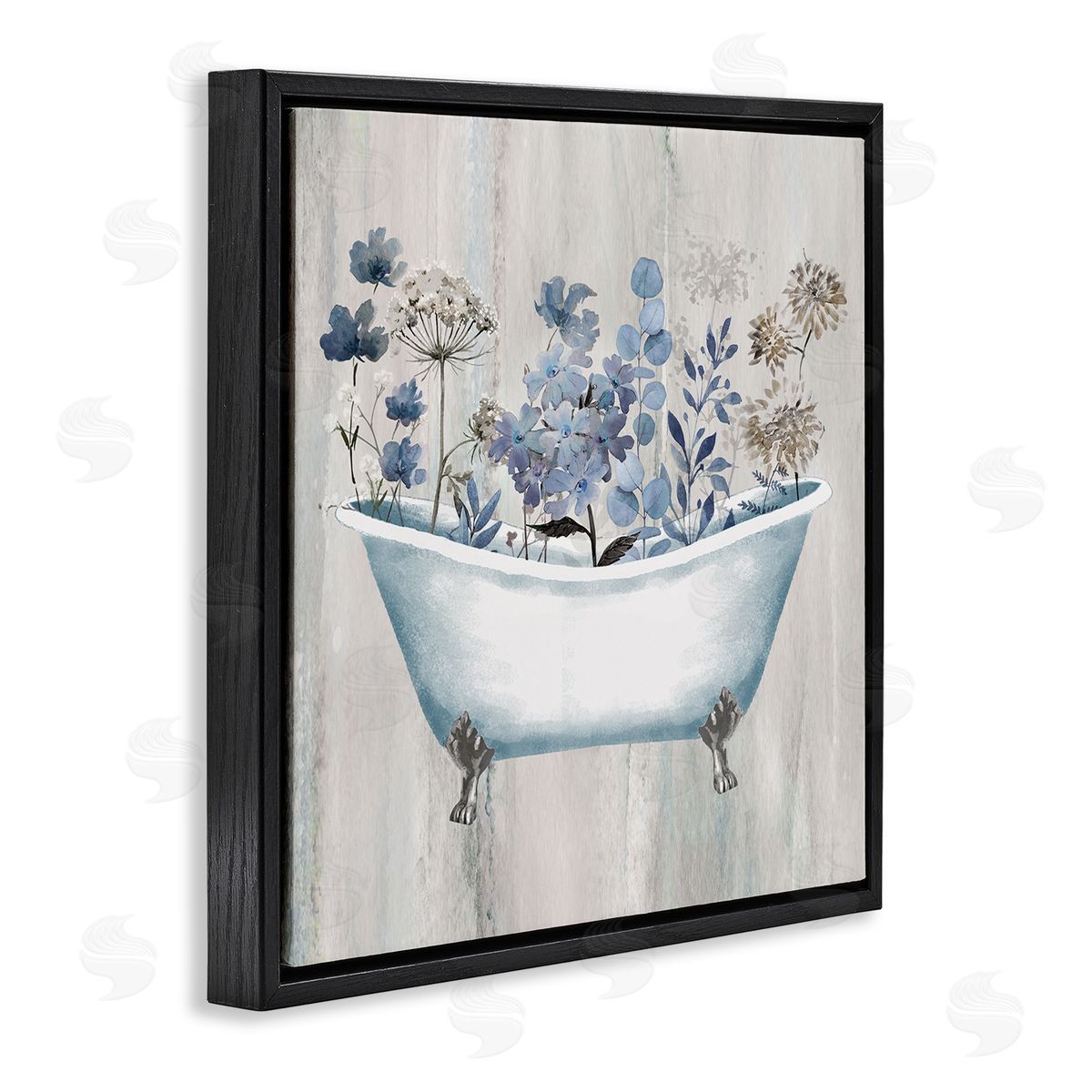 Conrad Knutsen Rustic Blue Floral Tub Black Floating Frame Canvas Wall Art Print