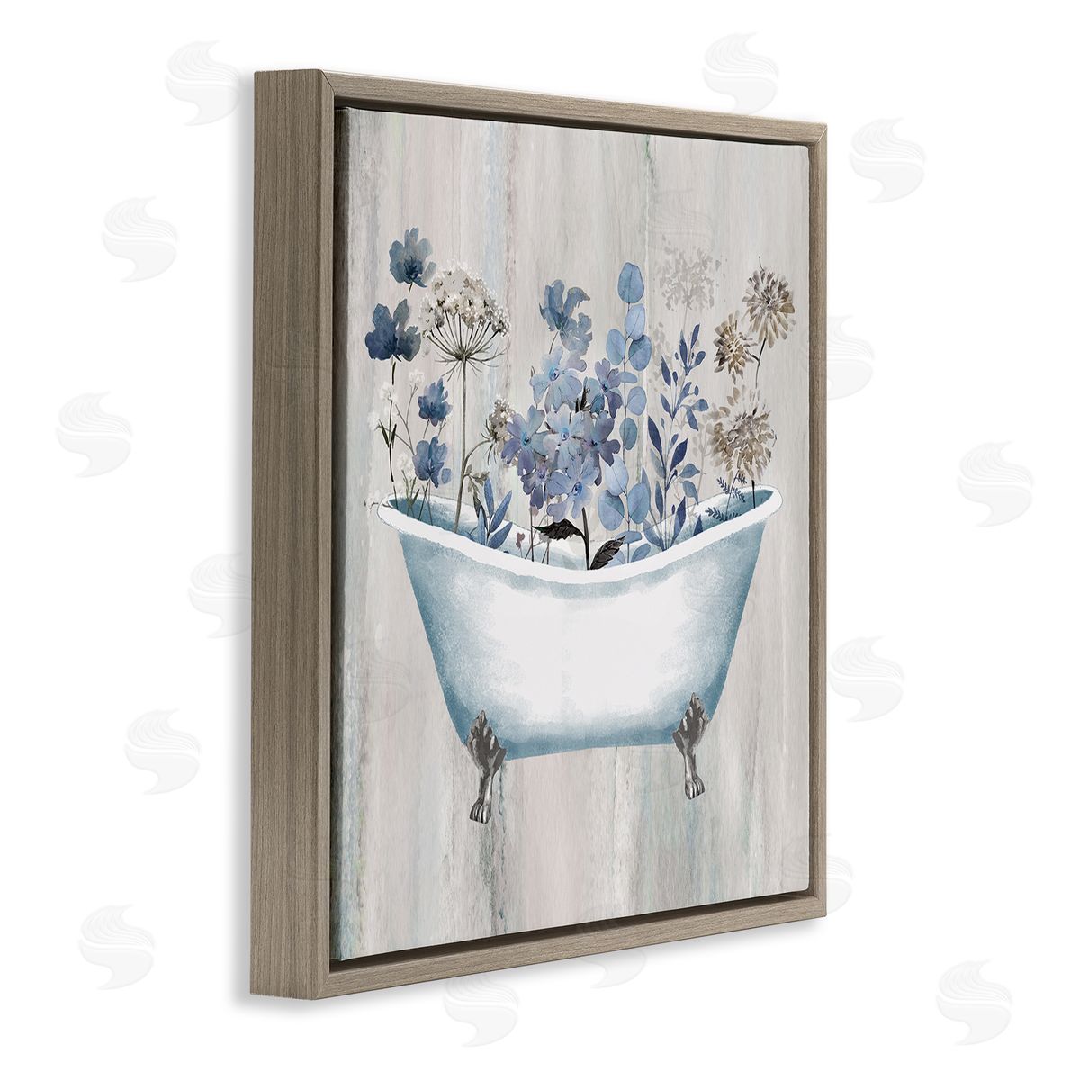 Conrad Knutsen Rustic Blue Floral Tub Brown Floating Frame Canvas Wall Art Print