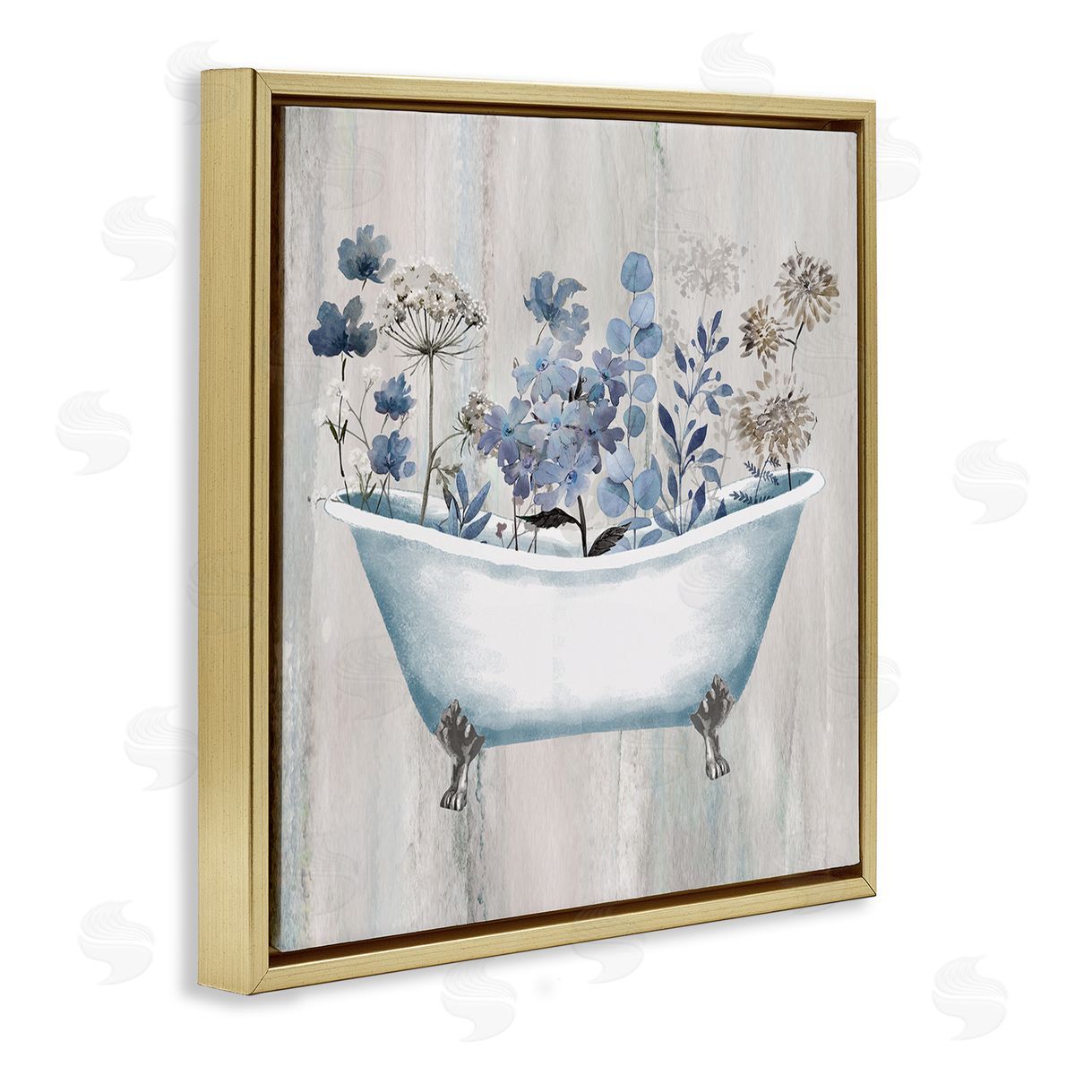 Conrad Knutsen Rustic Blue Floral Tub Gold Floating Frame Canvas Wall Art Print