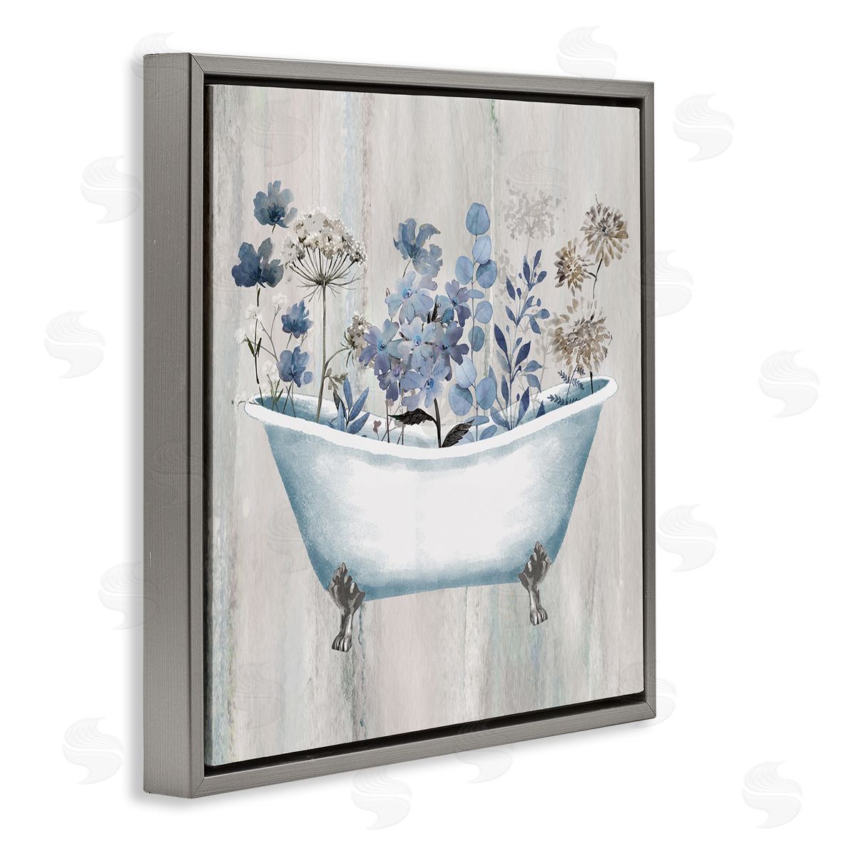 Conrad Knutsen Rustic Blue Floral Tub Gray Floating Frame Canvas Wall Art Print