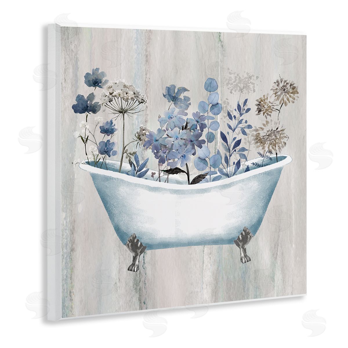 Conrad Knutsen Rustic Blue Floral Tub Wooden Wall Plaque Art Print