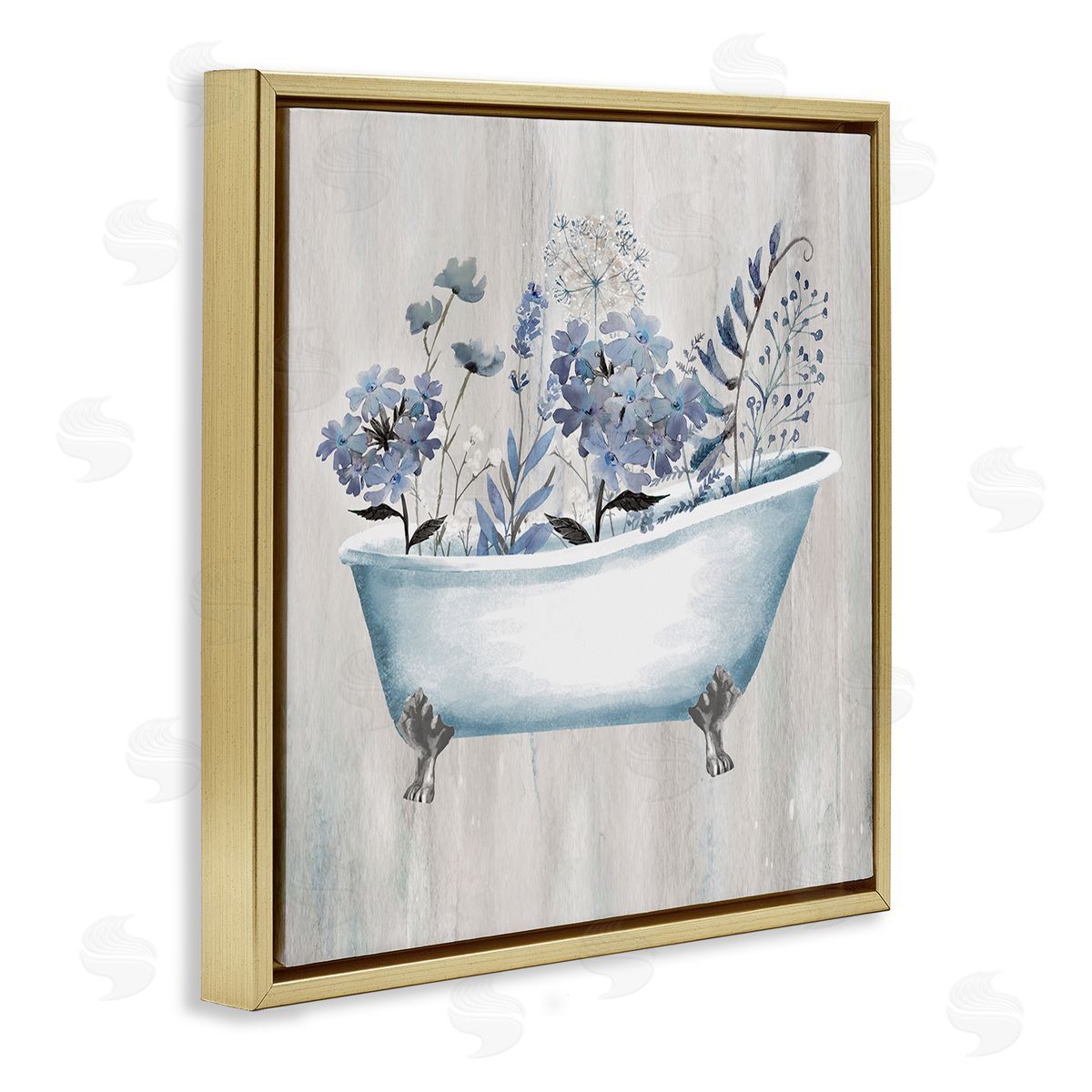 Conrad Knutsen Vintage Tub & Blue Florals Gold Floating Frame Canvas Wall Art Print
