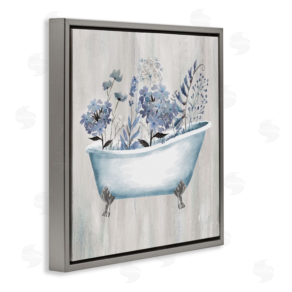 Conrad Knutsen Vintage Tub & Blue Florals Gray Floating Frame Canvas Wall Art Print