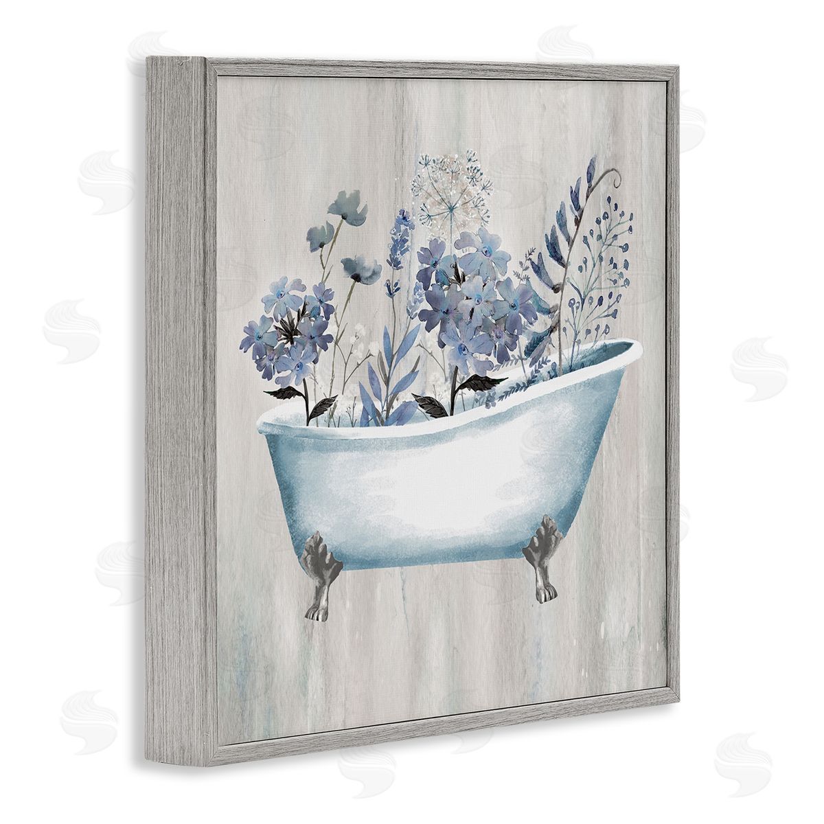 Conrad Knutsen Vintage Tub & Blue Florals Gray Framed Giclee Wall Art Print