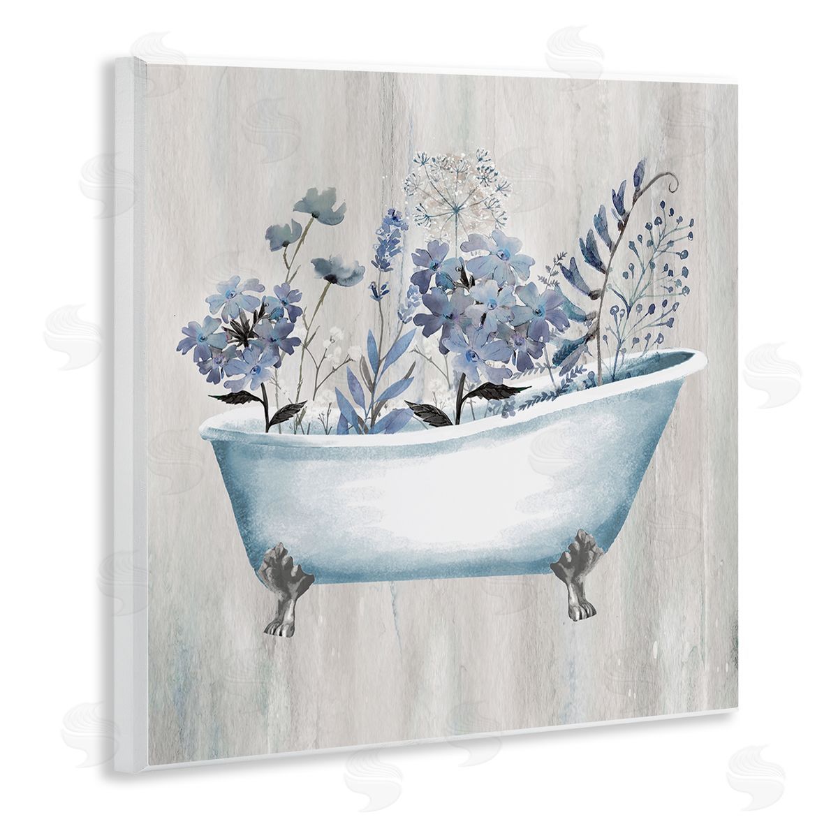 Conrad Knutsen Vintage Tub & Blue Florals Wooden Wall Plaque Art Print