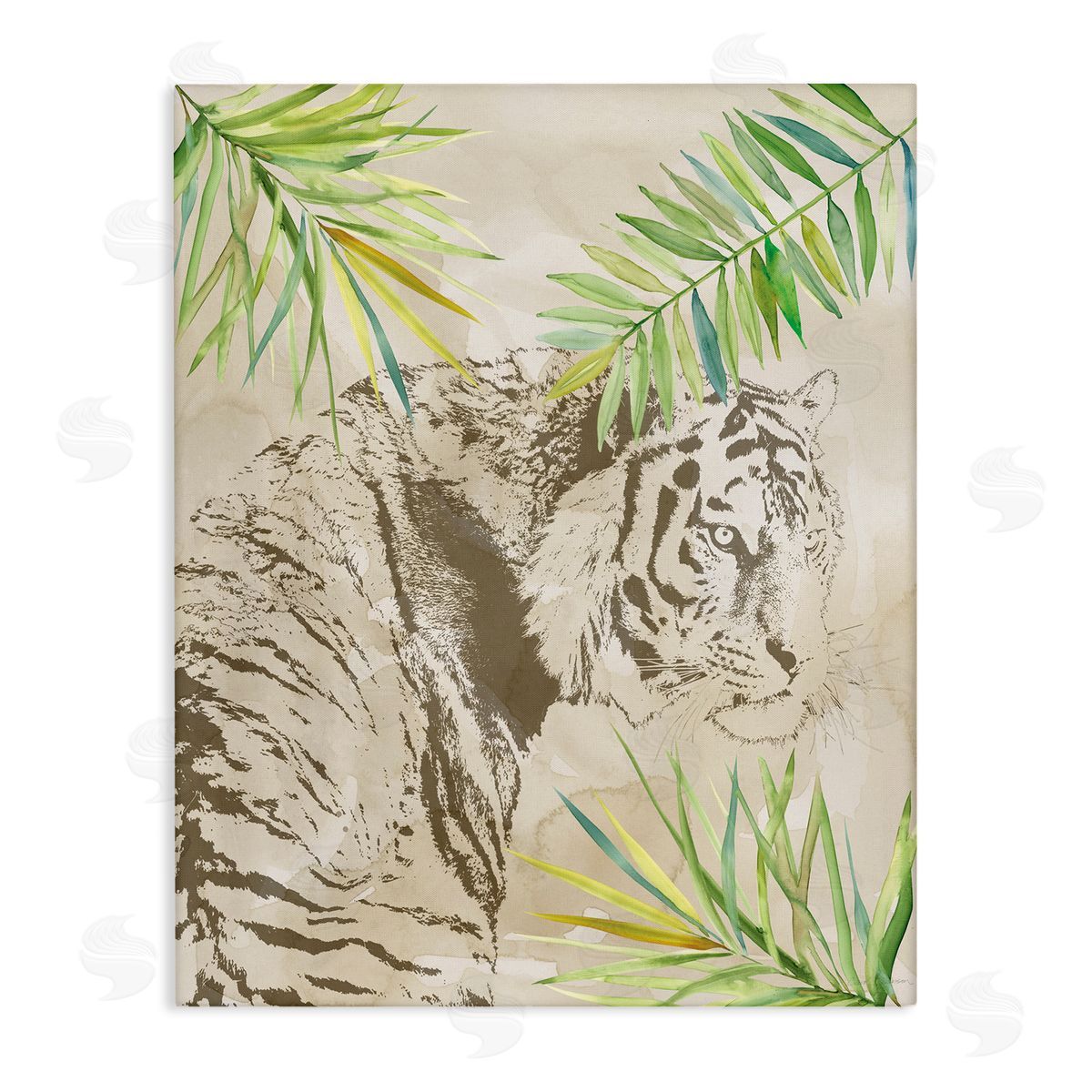 Carol Robinson Tiger Impression & Palms Canvas Wall Art Print