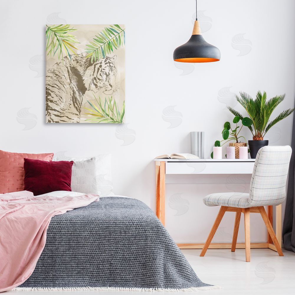 Carol Robinson Tiger Impression & Palms Canvas Wall Art Print in Room
