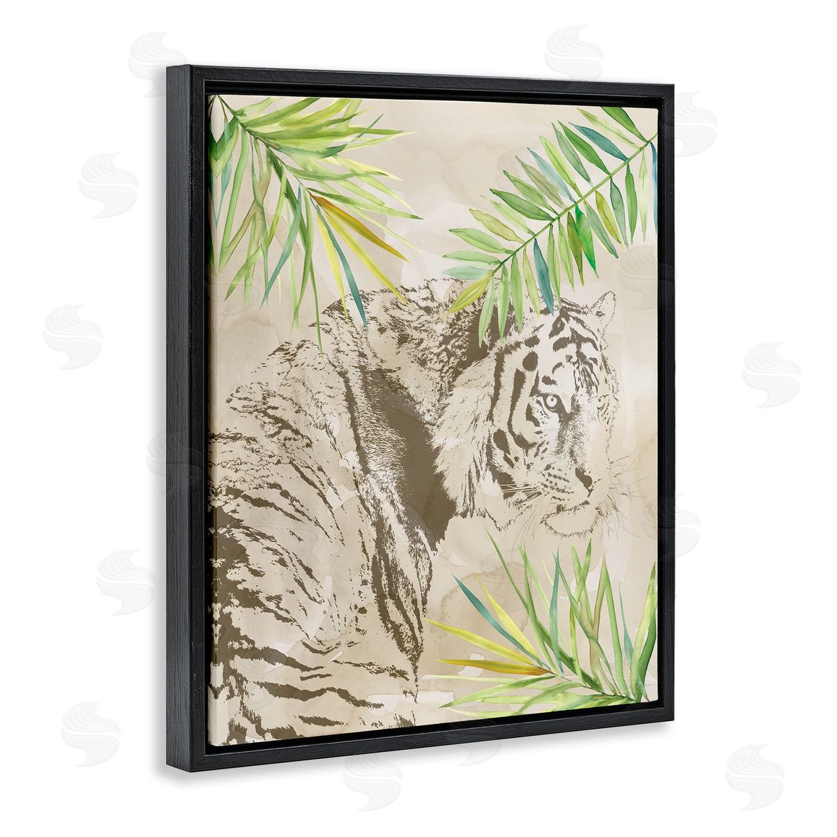 Carol Robinson Tiger Impression & Palms Black Floating Frame Canvas Wall Art Print