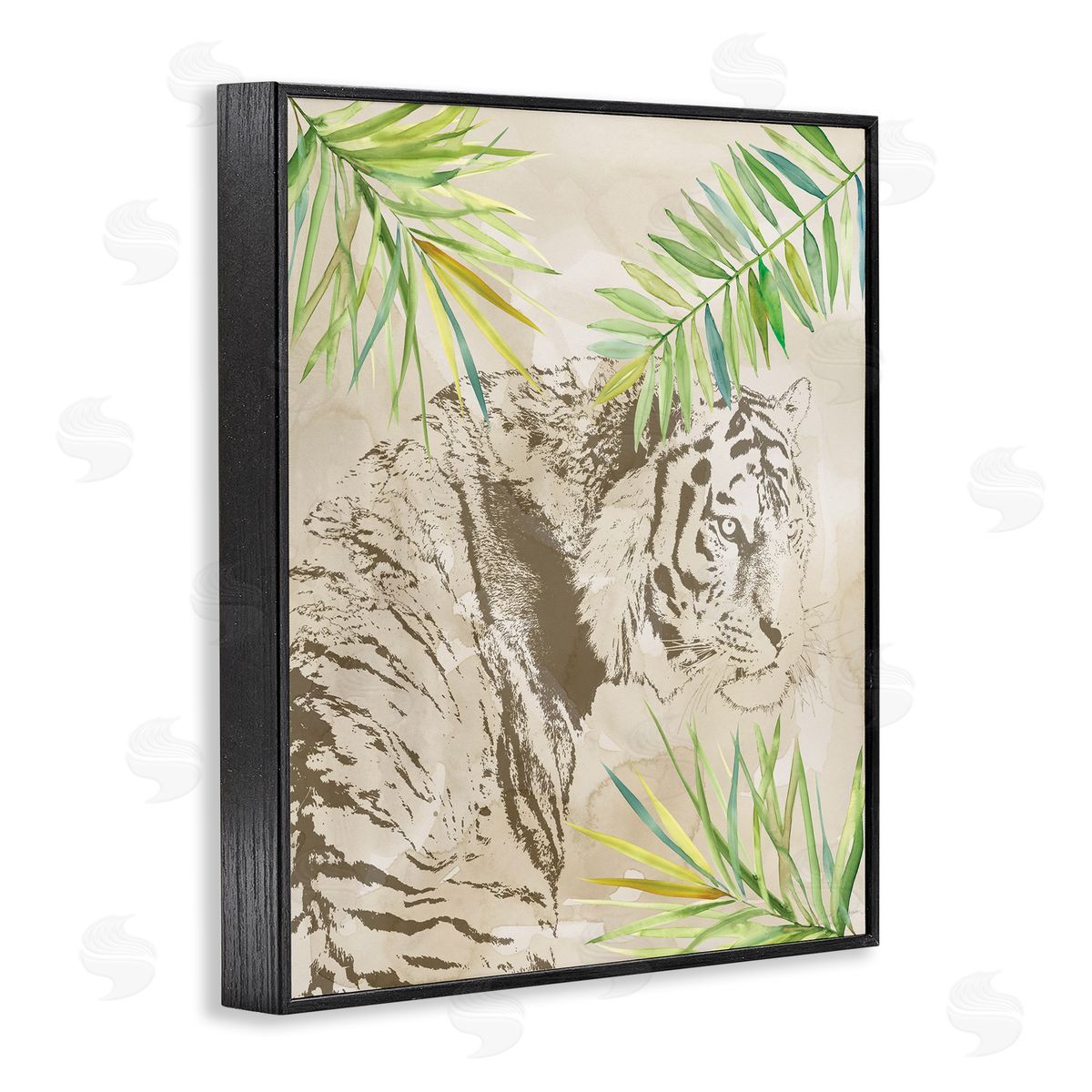Carol Robinson Tiger Impression & Palms Black Framed Giclee Wall Art Print