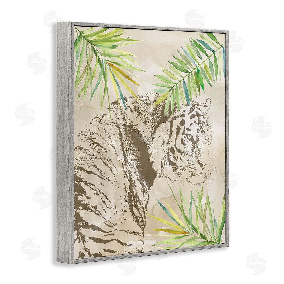 Carol Robinson Tiger Impression & Palms Gray Framed Giclee Wall Art Print