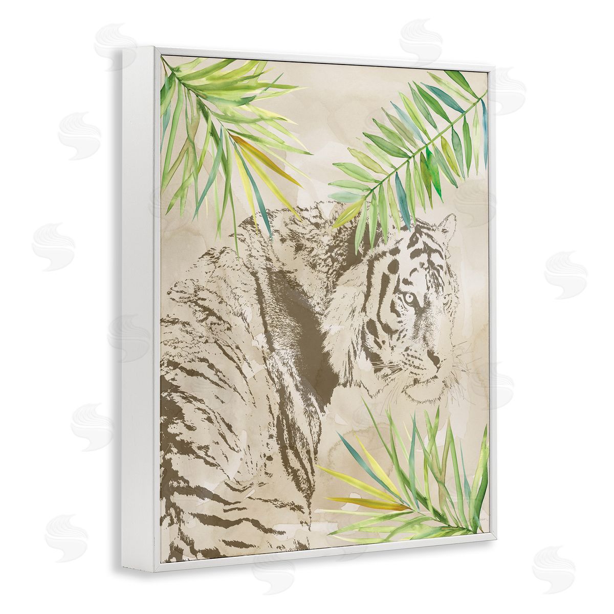 Carol Robinson Tiger Impression & Palms White Framed Giclee Wall Art Print
