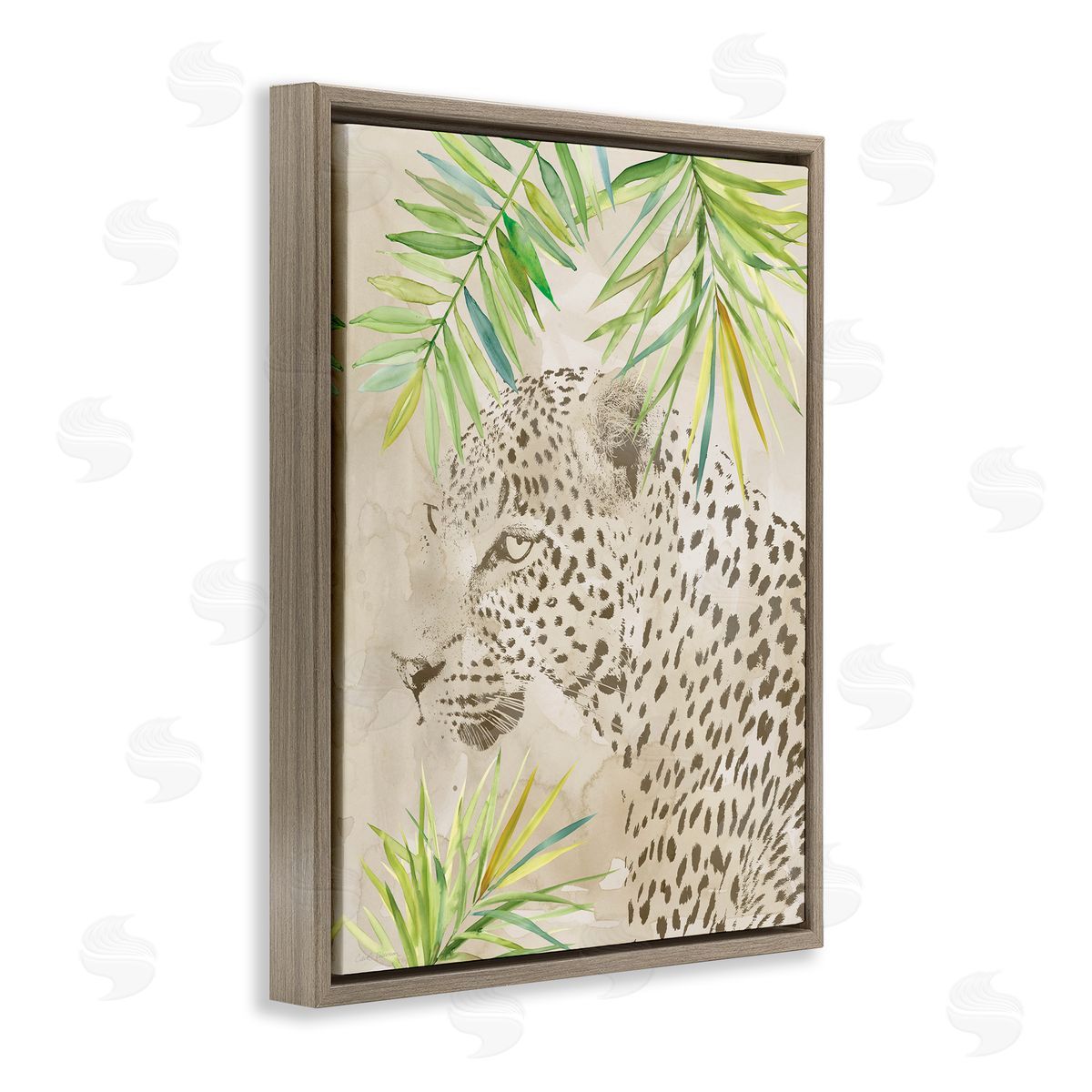 Carol Robinson Leopard Impression & Palms Brown Floating Frame Canvas Wall Art Print