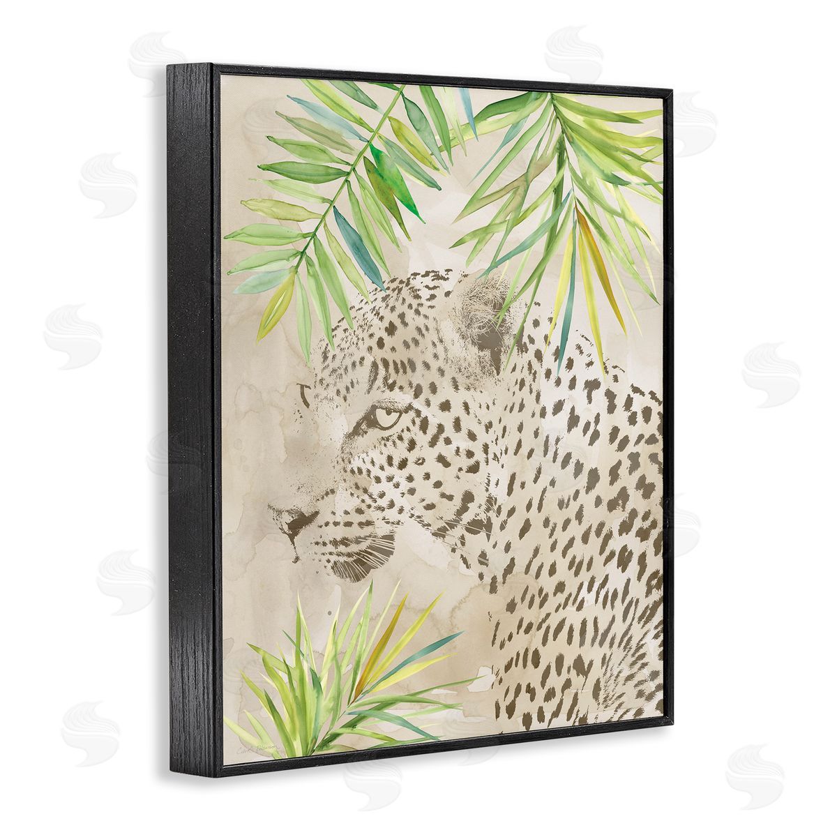 Carol Robinson Leopard Impression & Palms Black Framed Giclee Wall Art Print