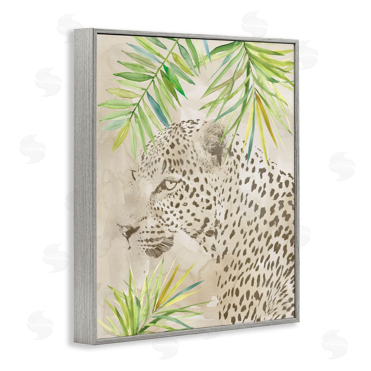 Carol Robinson Leopard Impression & Palms Gray Framed Giclee Wall Art Print