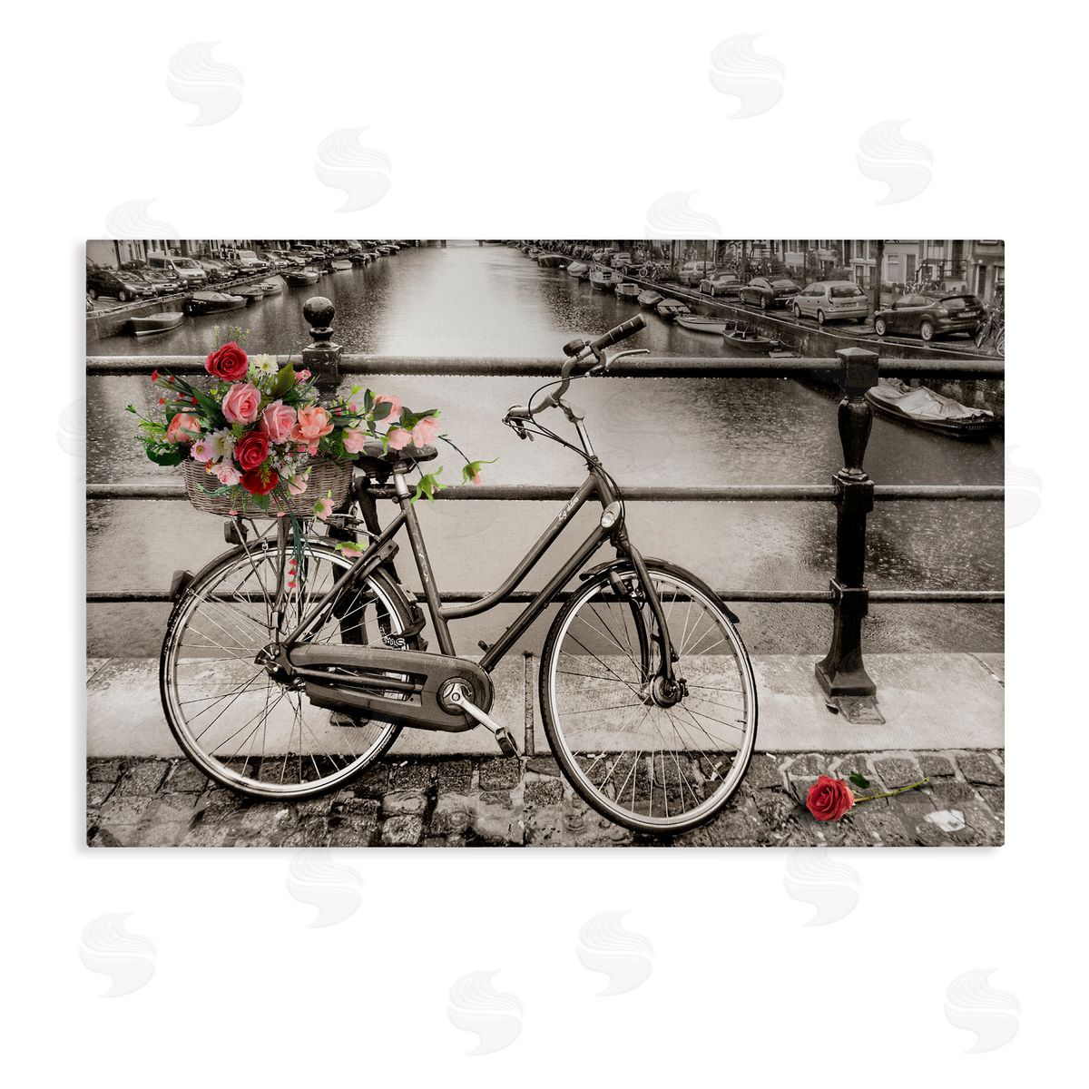 CAD Designs Rose Filled Bike over Canal Canvas Wall Art Print