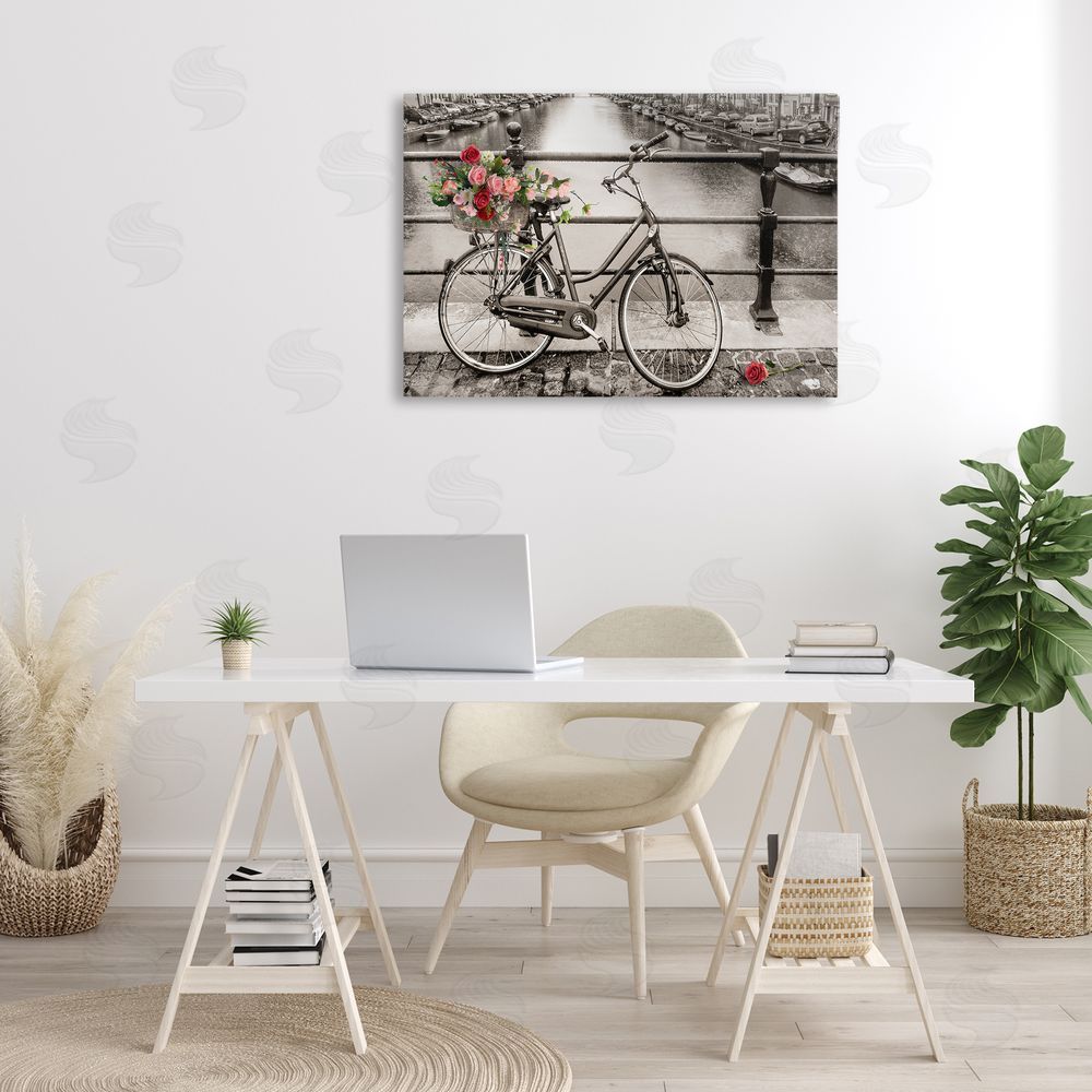 CAD Designs Rose Filled Bike over Canal Canvas Wall Art Print in Room