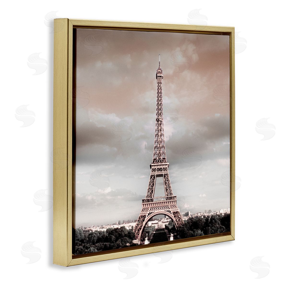 Danita Delimont Stormy View Eiffel Tower Gold Floating Frame Canvas Wall Art Print